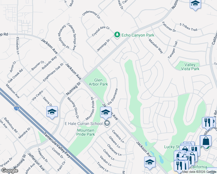 map of restaurants, bars, coffee shops, grocery stores, and more near 23887 Vía De Gema Linda in Murrieta
