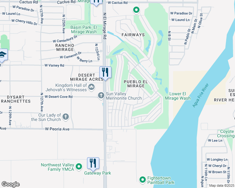 map of restaurants, bars, coffee shops, grocery stores, and more near 11201 North El Mirage Road in El Mirage