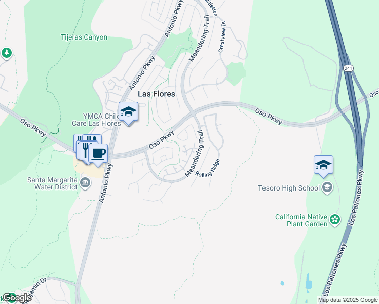 map of restaurants, bars, coffee shops, grocery stores, and more near 12 Poppyfield Lane in Rancho Santa Margarita