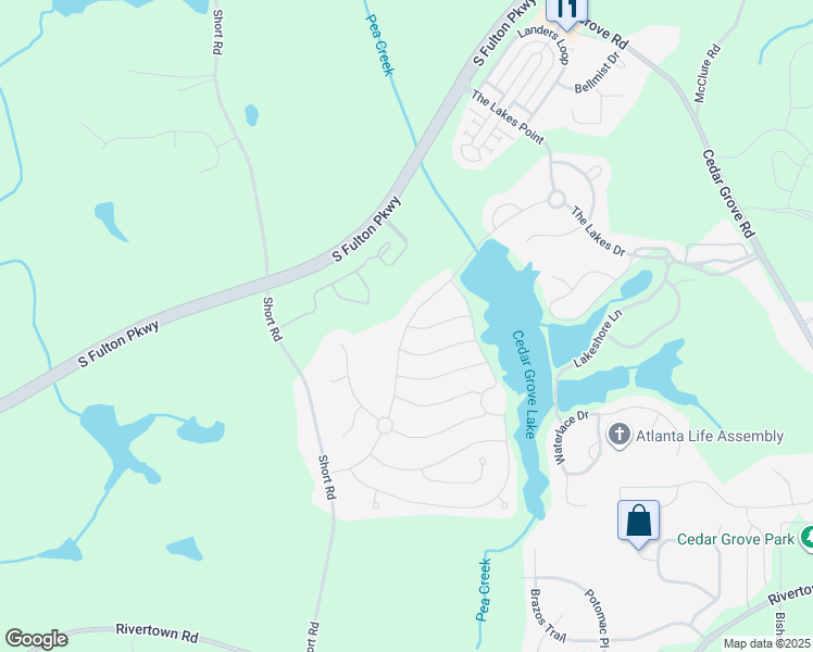 map of restaurants, bars, coffee shops, grocery stores, and more near 7849 The Lakes Drive in Fairburn