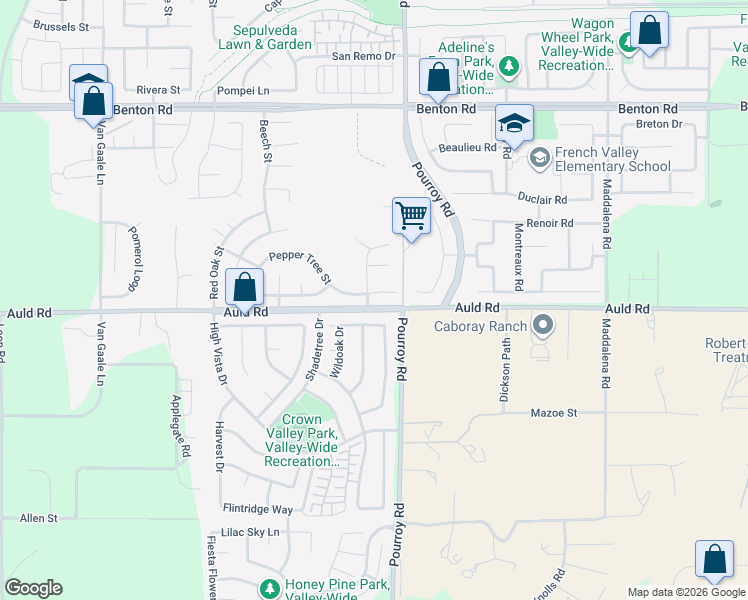 map of restaurants, bars, coffee shops, grocery stores, and more near 31923 Pepper Tree Street in Winchester