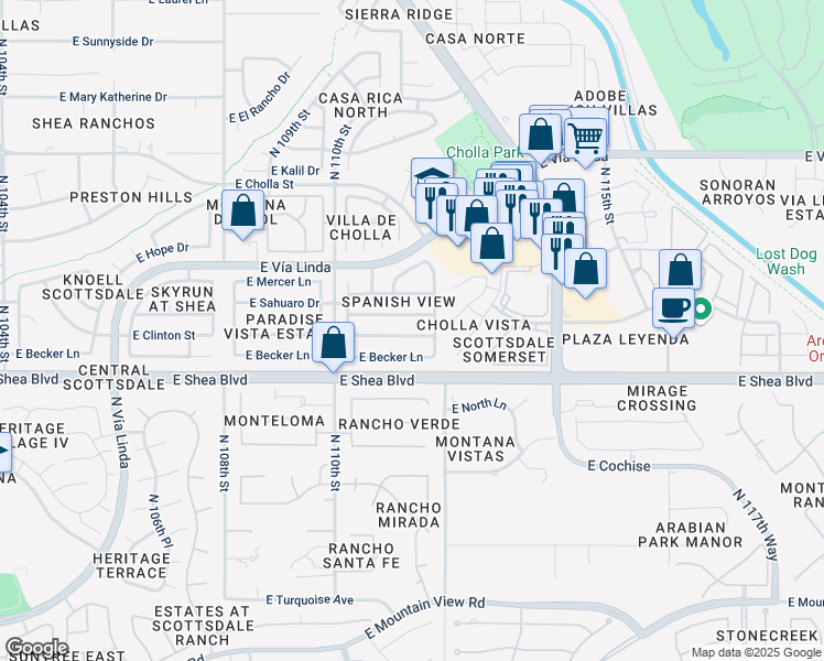 map of restaurants, bars, coffee shops, grocery stores, and more near 11131 East Clinton Street in Scottsdale