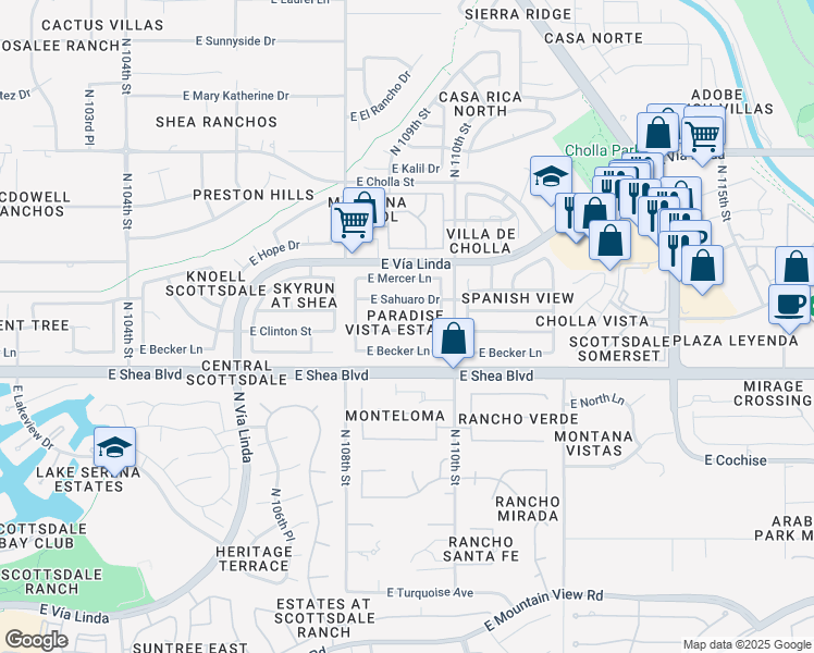 map of restaurants, bars, coffee shops, grocery stores, and more near in Scottsdale