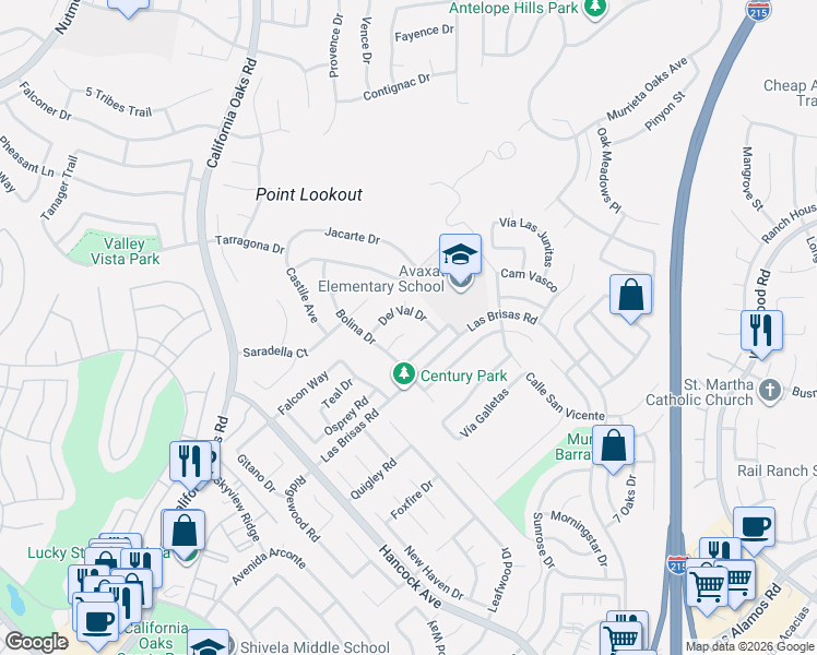 map of restaurants, bars, coffee shops, grocery stores, and more near 39684 Kilkare Circle in Murrieta
