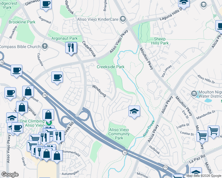 map of restaurants, bars, coffee shops, grocery stores, and more near 119 Cloudcrest in Aliso Viejo