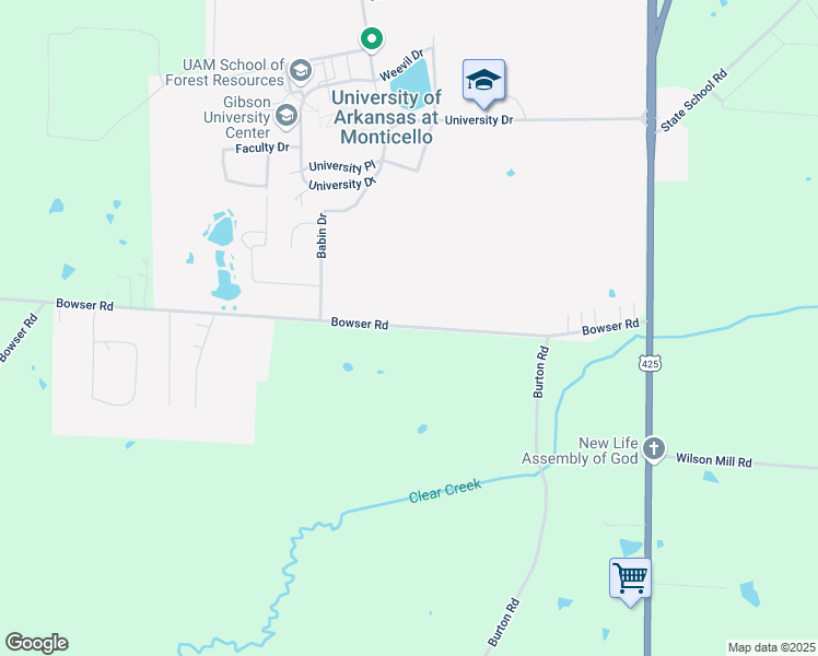 map of restaurants, bars, coffee shops, grocery stores, and more near 359 Bowser Road in Monticello