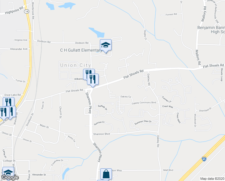 map of restaurants, bars, coffee shops, grocery stores, and more near 4591 Bull Court in Union City