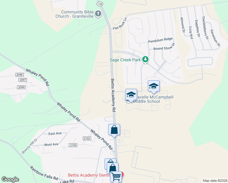 map of restaurants, bars, coffee shops, grocery stores, and more near 261 Bettis Academy Road in Graniteville