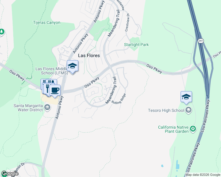 map of restaurants, bars, coffee shops, grocery stores, and more near 2 Bloomfield Lane in Rancho Santa Margarita