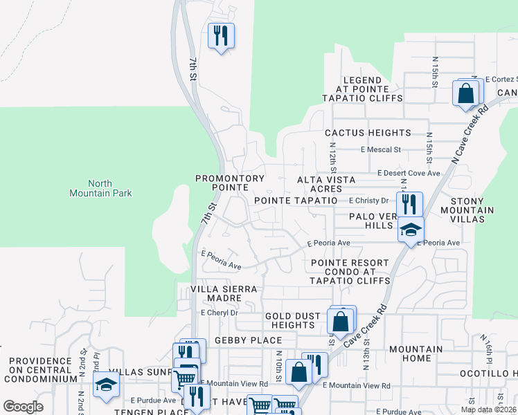 map of restaurants, bars, coffee shops, grocery stores, and more near 10657 North 9th Street in Phoenix