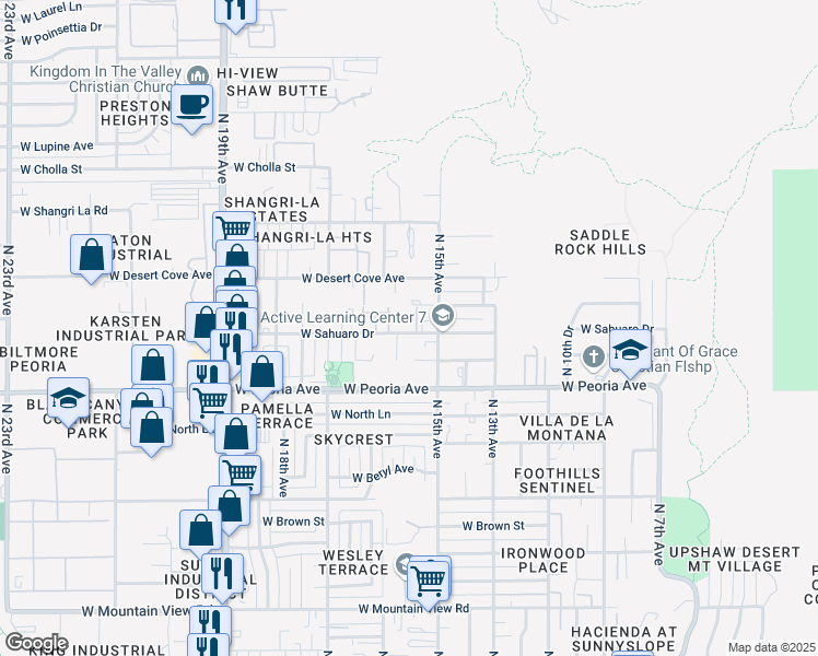 map of restaurants, bars, coffee shops, grocery stores, and more near 1517 West Sahuaro Drive in Phoenix