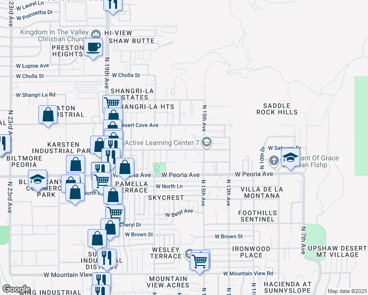 map of restaurants, bars, coffee shops, grocery stores, and more near 1510 West Becker Lane in Phoenix