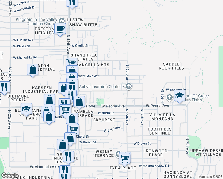 map of restaurants, bars, coffee shops, grocery stores, and more near 1510 West Becker Lane in Phoenix