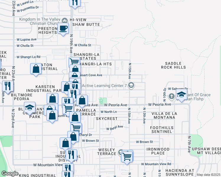 map of restaurants, bars, coffee shops, grocery stores, and more near 1510 West Becker Lane in Phoenix