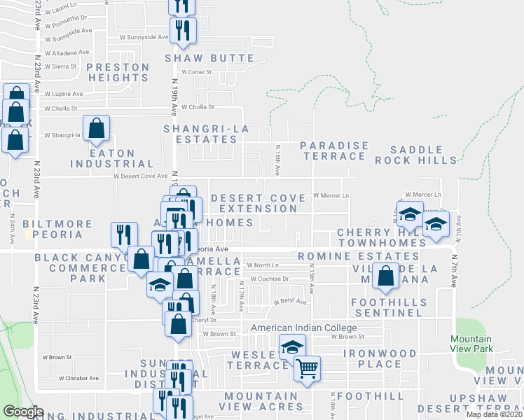 map of restaurants, bars, coffee shops, grocery stores, and more near 10638 North 16th Avenue in Phoenix