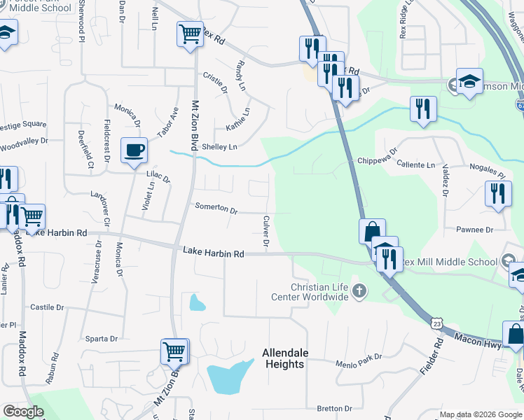 map of restaurants, bars, coffee shops, grocery stores, and more near 2826 Somerton Drive in Morrow