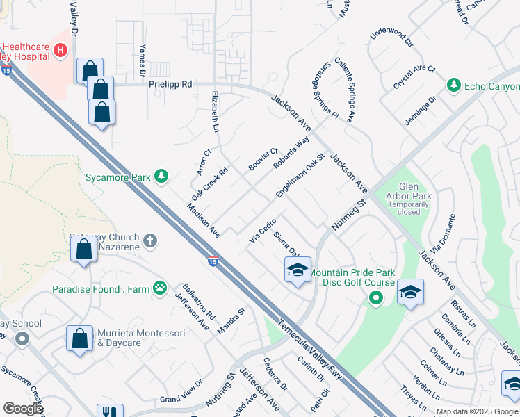 map of restaurants, bars, coffee shops, grocery stores, and more near 41114 Engelmann Oak Street in Murrieta