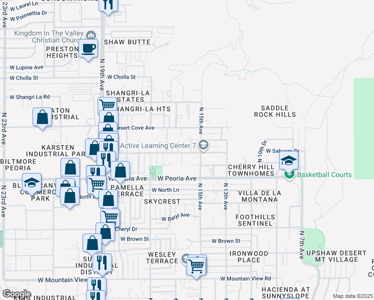 map of restaurants, bars, coffee shops, grocery stores, and more near 1517 West Sahuaro Drive in Phoenix