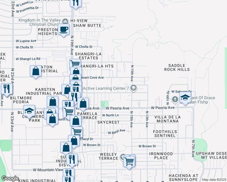 map of restaurants, bars, coffee shops, grocery stores, and more near 1554 West Sahuaro Drive in Phoenix