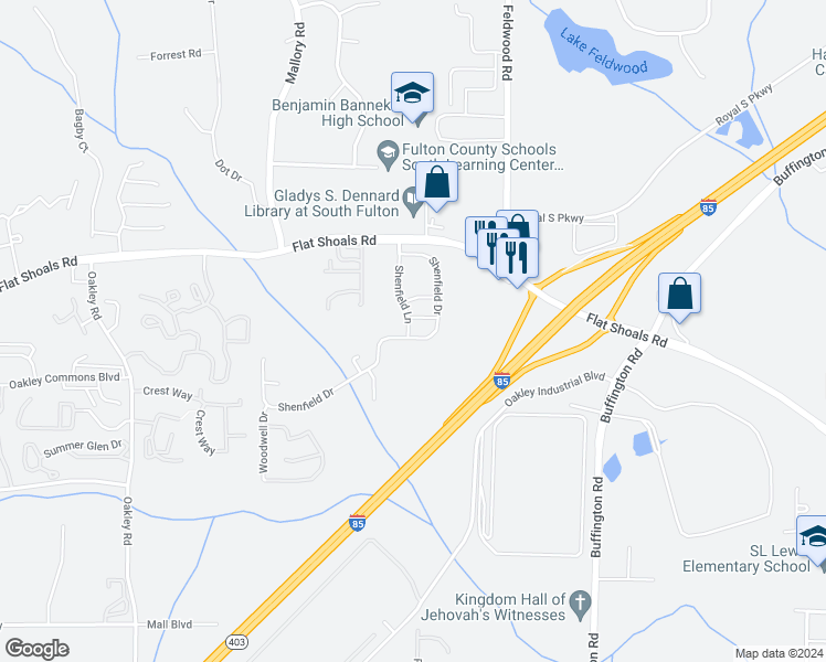 map of restaurants, bars, coffee shops, grocery stores, and more near 6277 Shenfield Lane in Union City