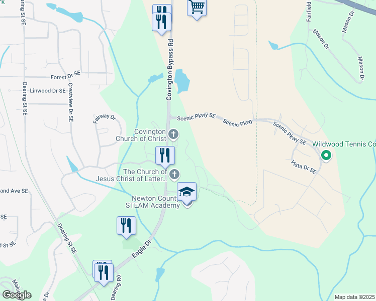 map of restaurants, bars, coffee shops, grocery stores, and more near 150 Rockingham Drive in Covington