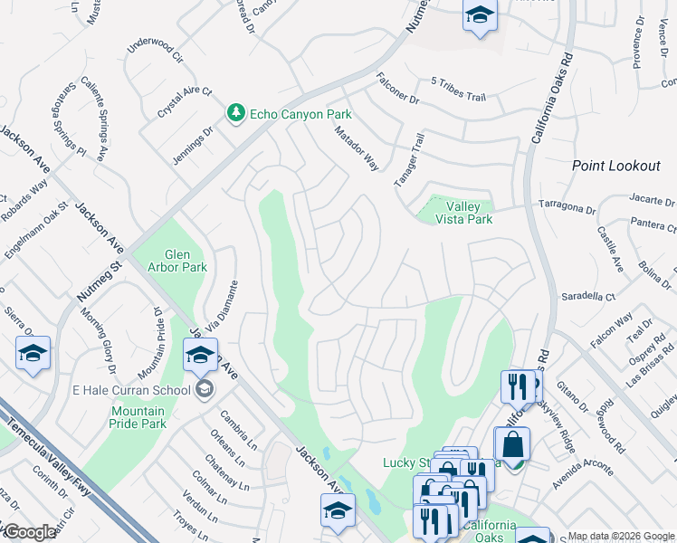 map of restaurants, bars, coffee shops, grocery stores, and more near 23991 Vía Pamilla in Murrieta