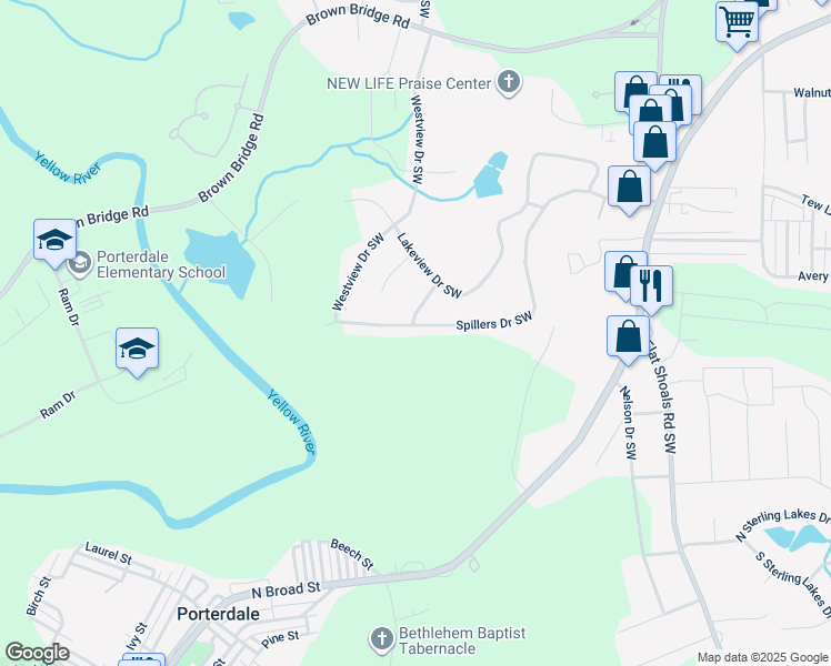 map of restaurants, bars, coffee shops, grocery stores, and more near 9189 Spillers Drive Southwest in Covington