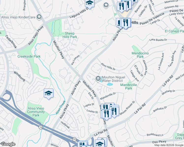 map of restaurants, bars, coffee shops, grocery stores, and more near 24314 Val Verde Court in Laguna Hills