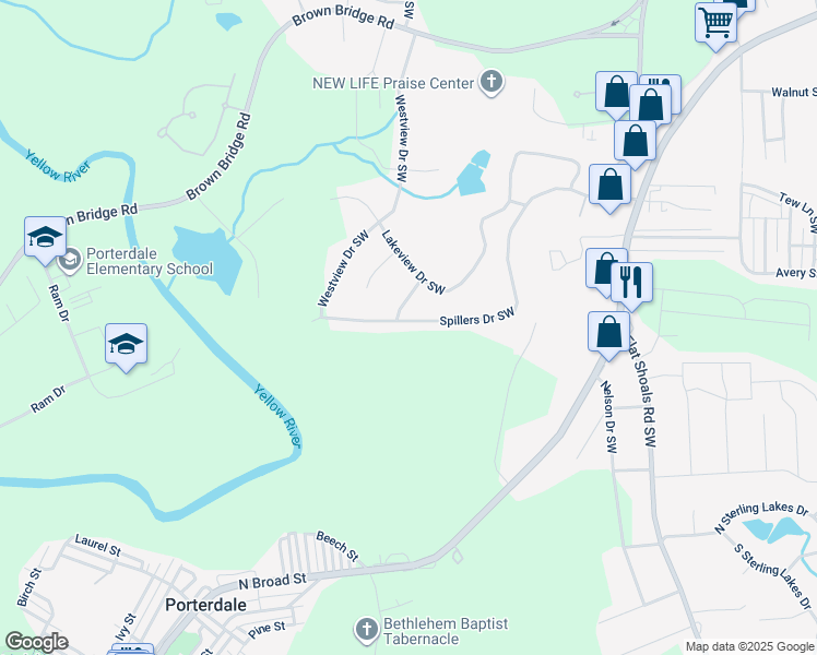 map of restaurants, bars, coffee shops, grocery stores, and more near 9189 Spillers Drive Southwest in Covington