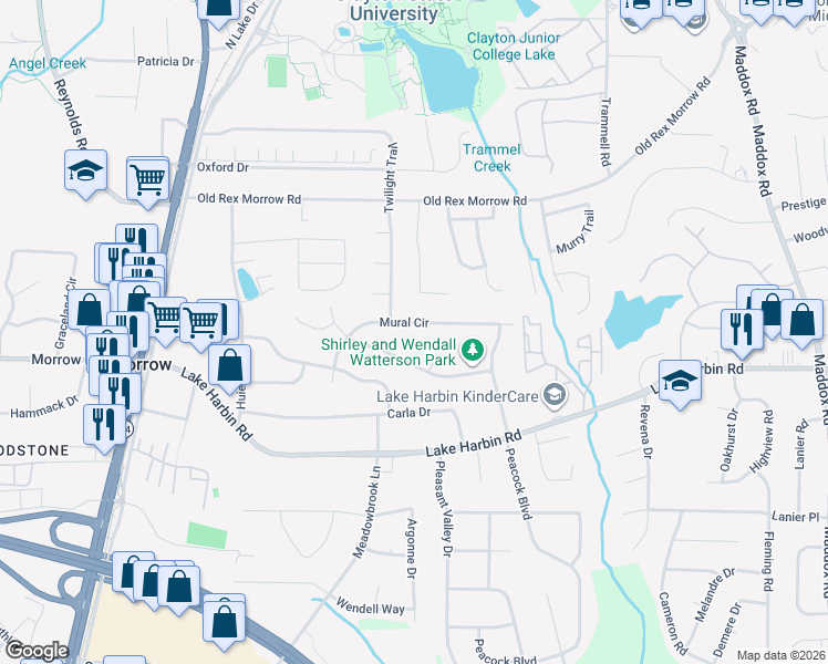 map of restaurants, bars, coffee shops, grocery stores, and more near 1863 Mural Circle in Morrow