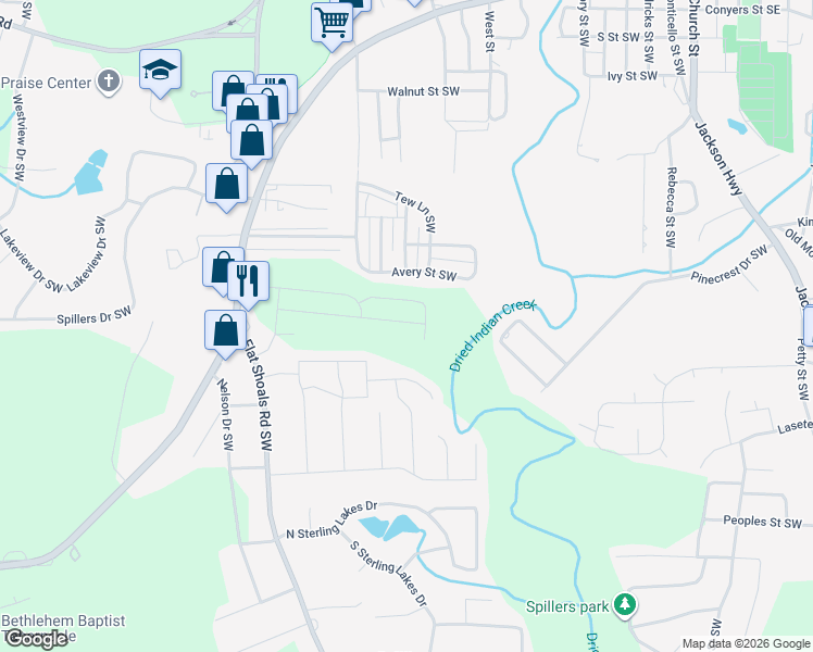 map of restaurants, bars, coffee shops, grocery stores, and more near 9135 Bandywood Way Southwest in Covington