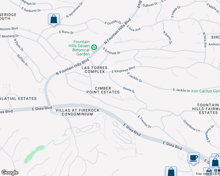 map of restaurants, bars, coffee shops, grocery stores, and more near 16109 East Venetian Lane in Fountain Hills