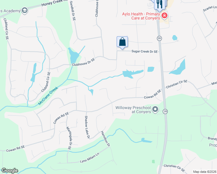 map of restaurants, bars, coffee shops, grocery stores, and more near 2950 Camary Place Drive Southeast in Conyers