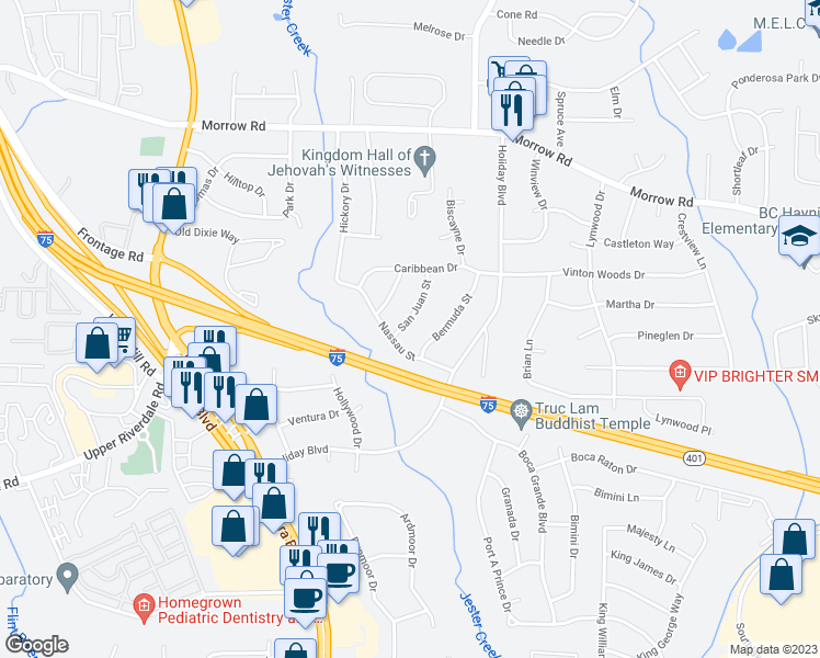 map of restaurants, bars, coffee shops, grocery stores, and more near 6234 San Juan Street in Forest Park