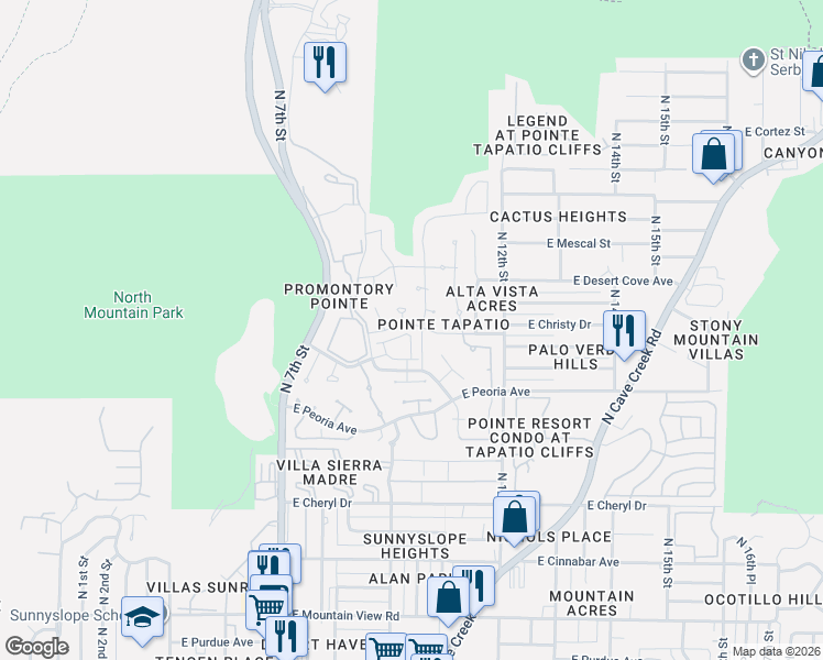map of restaurants, bars, coffee shops, grocery stores, and more near 10820 North 10th Street in Phoenix