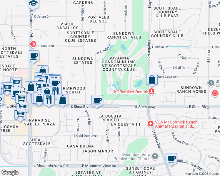 map of restaurants, bars, coffee shops, grocery stores, and more near 11020 North 77th Street in Scottsdale