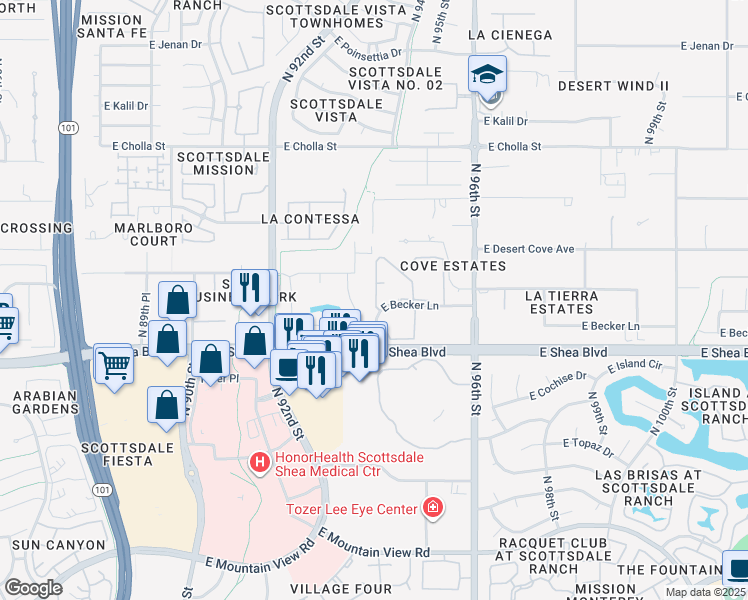 map of restaurants, bars, coffee shops, grocery stores, and more near Paradise Memorial Gardens in Scottsdale