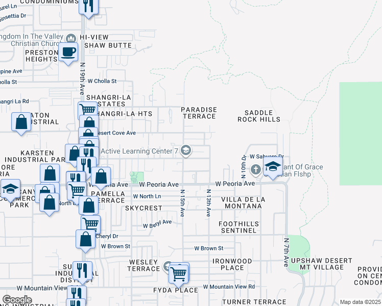 map of restaurants, bars, coffee shops, grocery stores, and more near 1428 West Mercer Lane in Phoenix