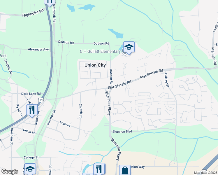 map of restaurants, bars, coffee shops, grocery stores, and more near 6248 Dodson Road in Union City