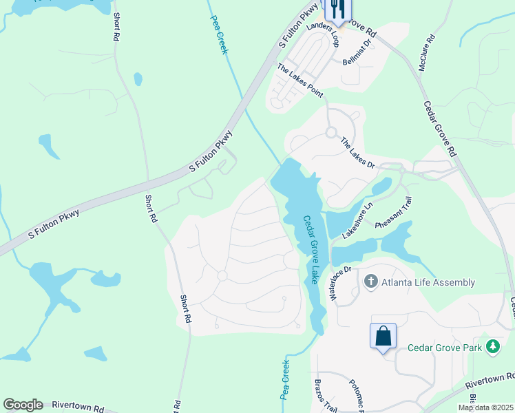 map of restaurants, bars, coffee shops, grocery stores, and more near 7979 Larksview Drive in Fairburn