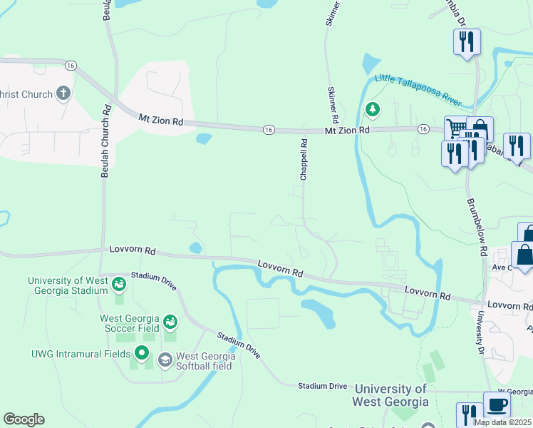 map of restaurants, bars, coffee shops, grocery stores, and more near 60 Riverside Court in Carrollton
