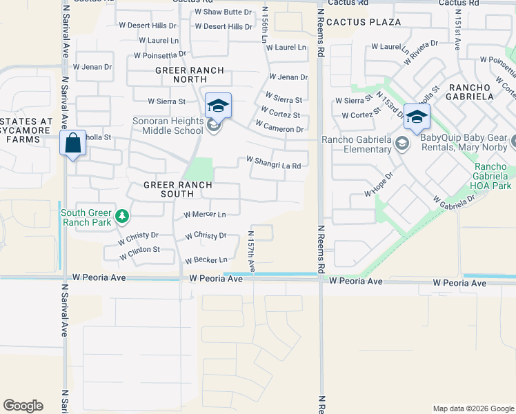 map of restaurants, bars, coffee shops, grocery stores, and more near 15703 West Desert Mirage Drive in Surprise