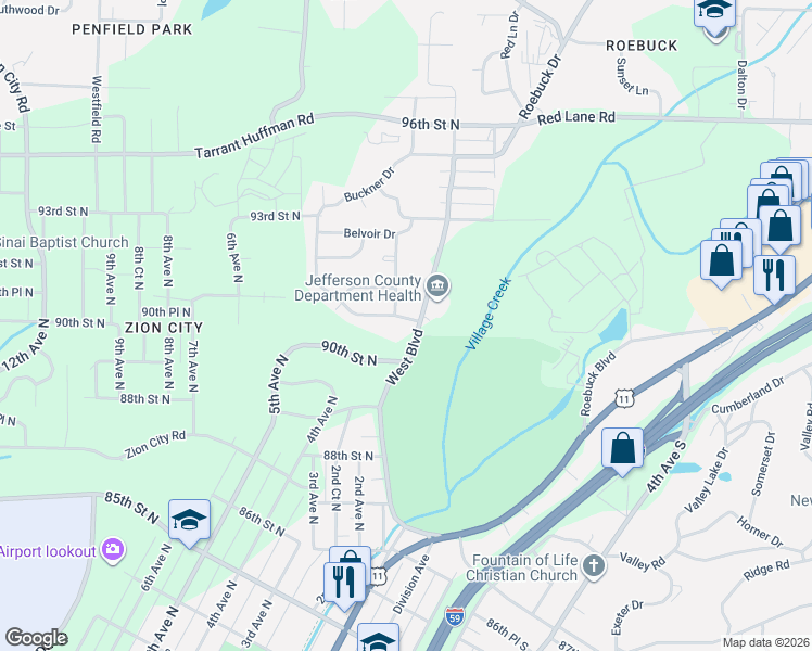 map of restaurants, bars, coffee shops, grocery stores, and more near 602 West Boulevard in Birmingham