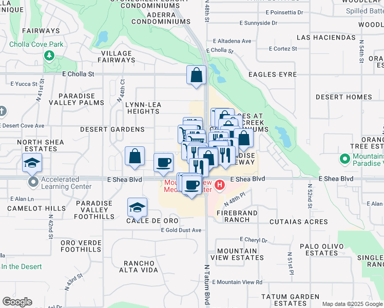 map of restaurants, bars, coffee shops, grocery stores, and more near 10810 Tatum Boulevard in Phoenix