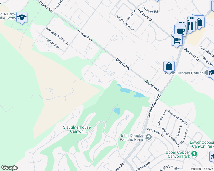 map of restaurants, bars, coffee shops, grocery stores, and more near 37146 Formby Court in Murrieta