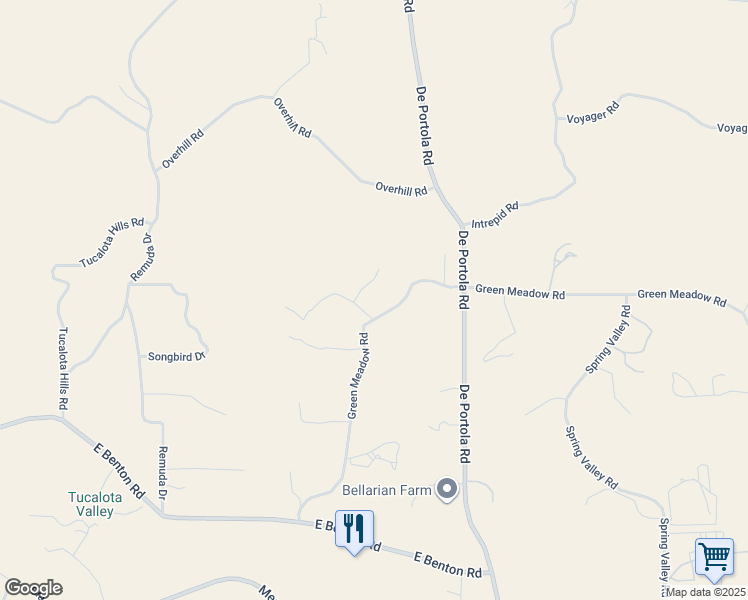 map of restaurants, bars, coffee shops, grocery stores, and more near 38798 Green Meadow Road in Temecula