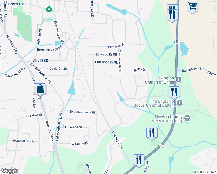 map of restaurants, bars, coffee shops, grocery stores, and more near 8239 High Lake Terrace Southeast in Covington