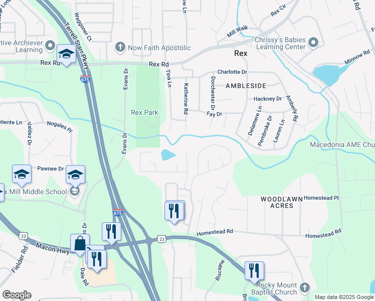 map of restaurants, bars, coffee shops, grocery stores, and more near 6236 Lakeview Court in Rex