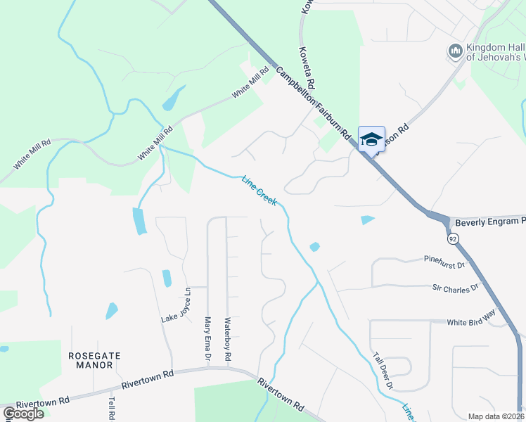 map of restaurants, bars, coffee shops, grocery stores, and more near 7305 White Oak Way in Fairburn