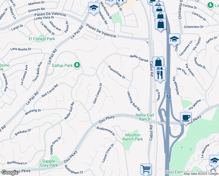 map of restaurants, bars, coffee shops, grocery stores, and more near 25761 Highplains Terrace in Laguna Hills